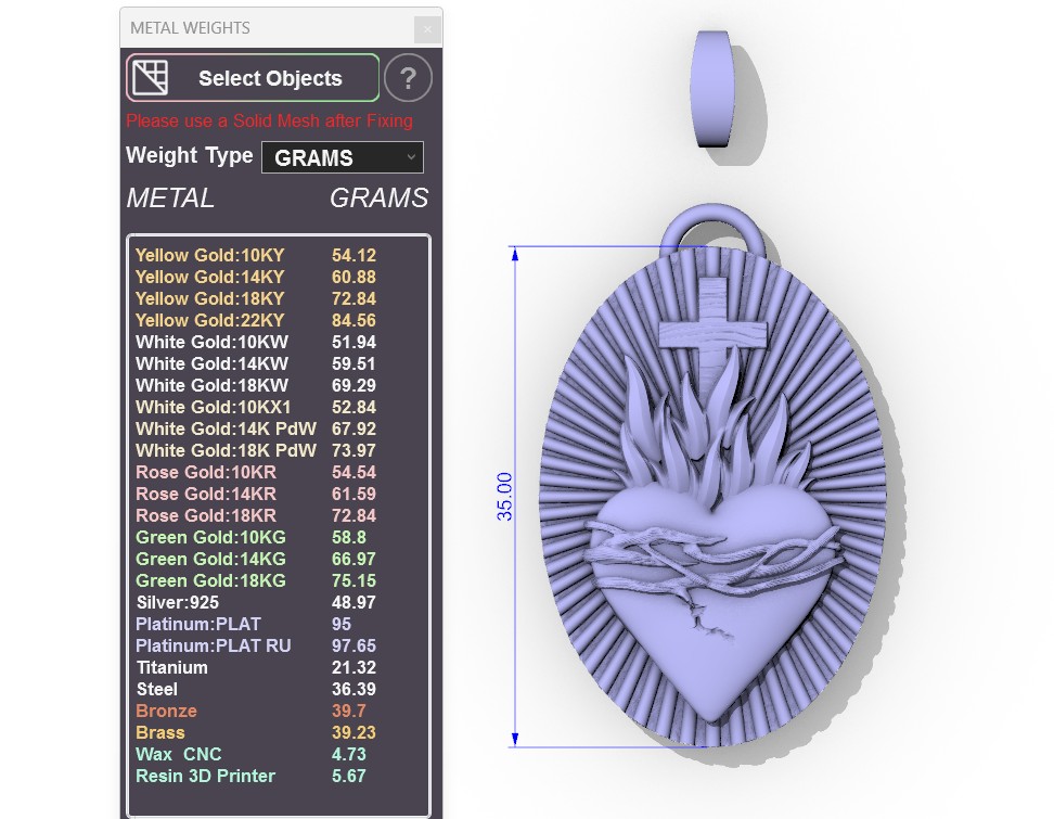 Sacred Heart Medallion Bas-Relief Pendant — view 3
