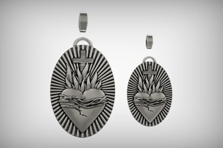 Sacred Heart Medallion Bas-Relief Pendant