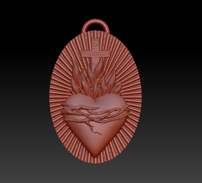 Sacred Heart Medallion Bas-Relief Pendant — view 4