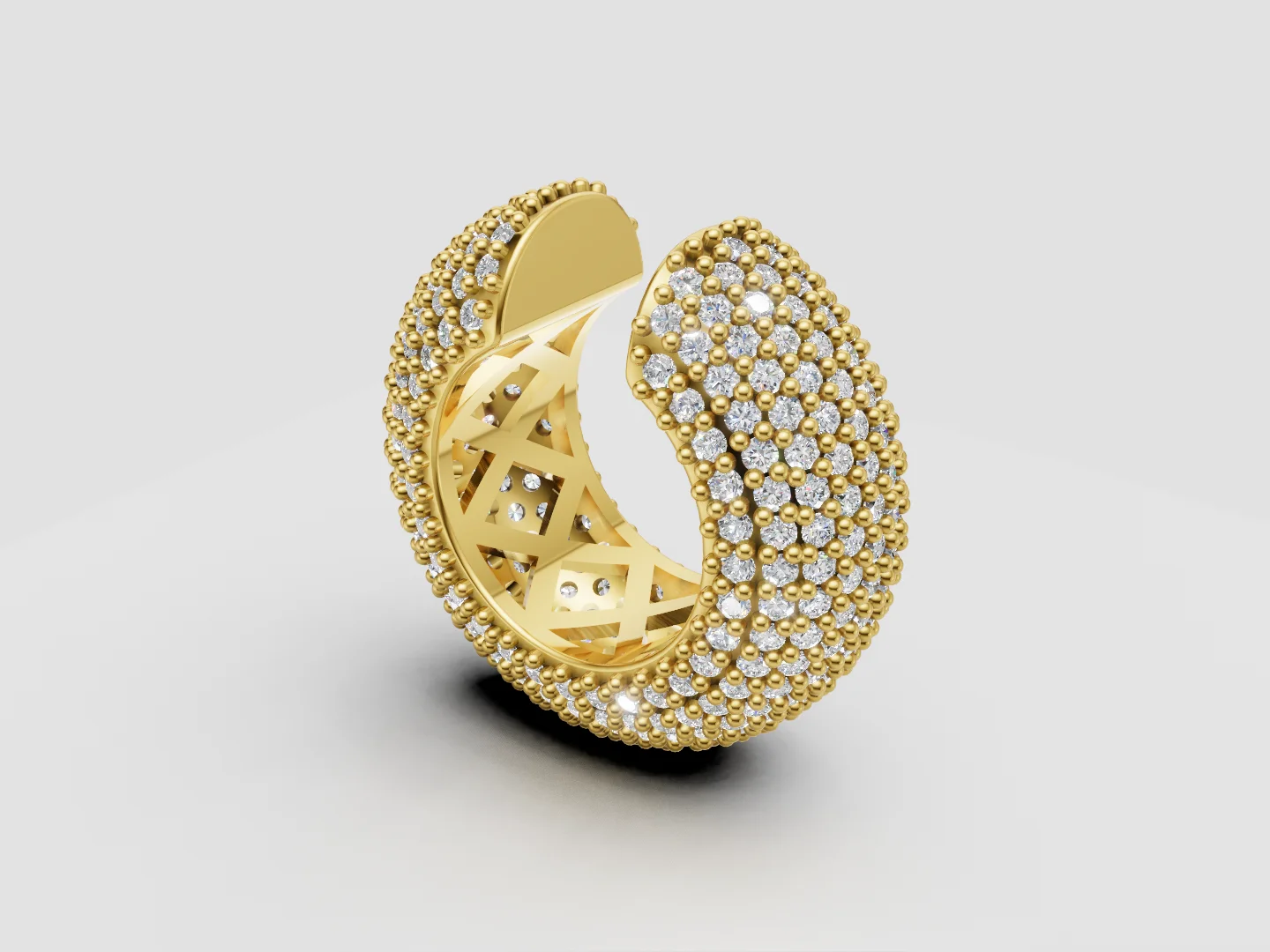 Wide Pavé Open Cuff Piercing 3D Model — view 4