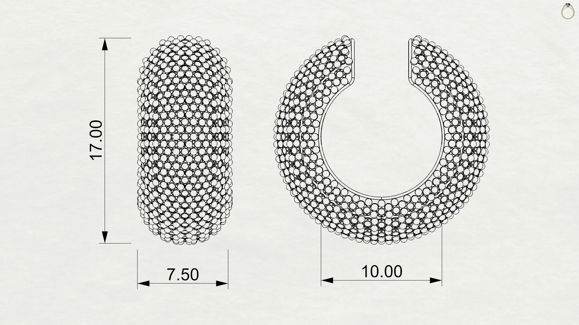Wide Pavé Open Cuff Piercing 3D Model — view 6