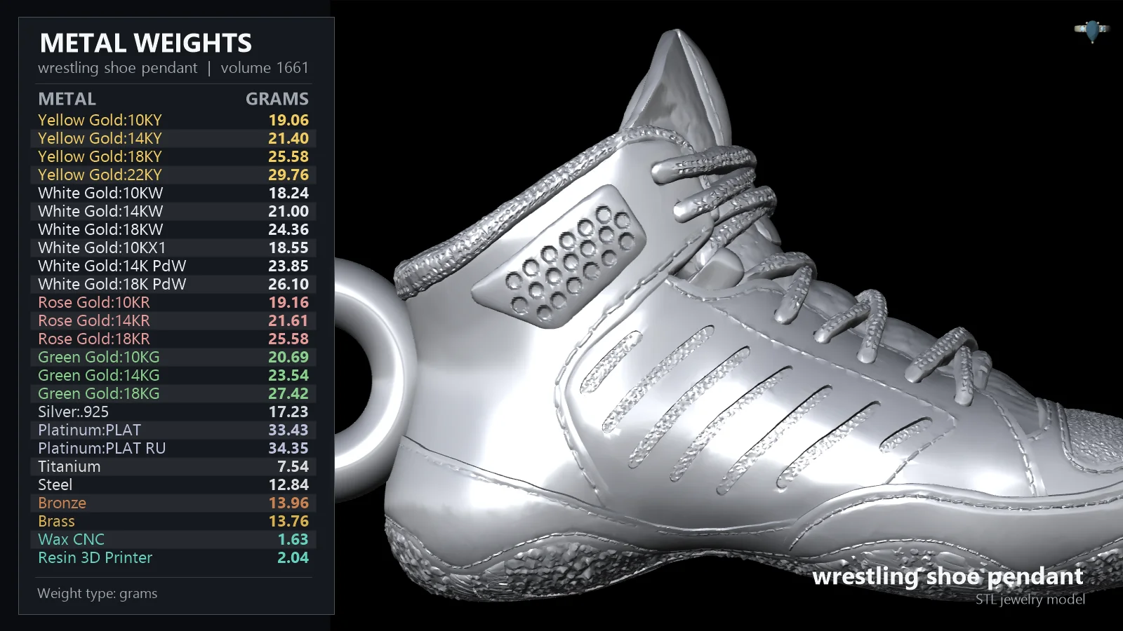 Detailed High-Top Wrestling Shoe Miniature Pendant — view 3