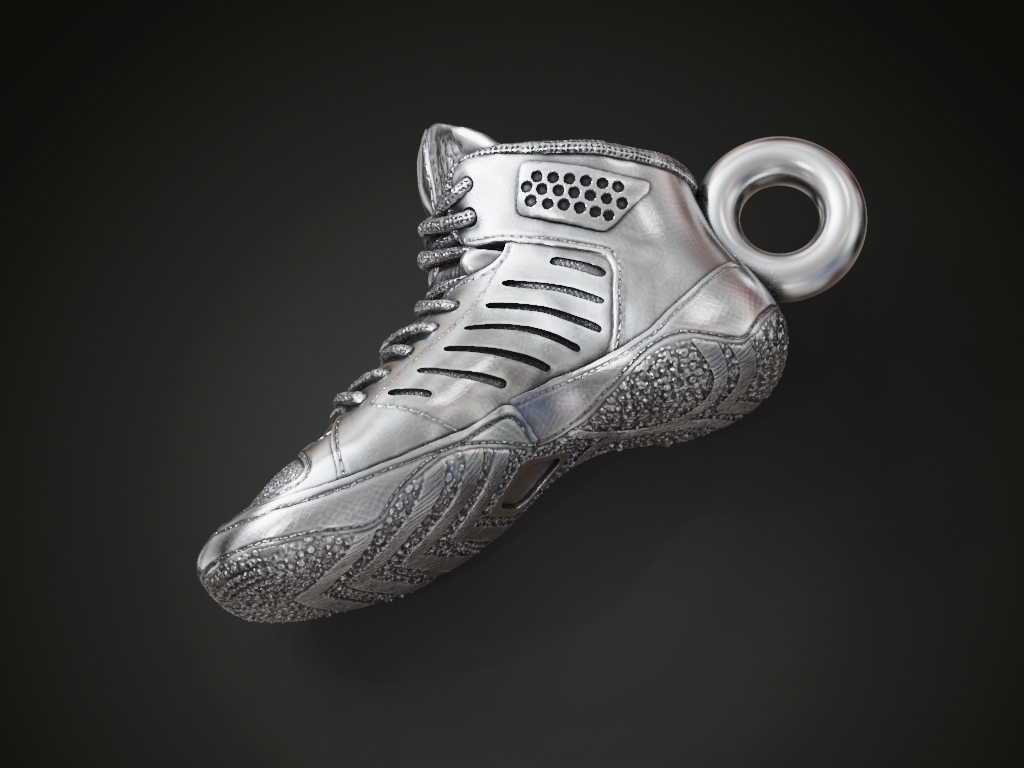 Detailed High-Top Wrestling Shoe Miniature Pendant — view 2