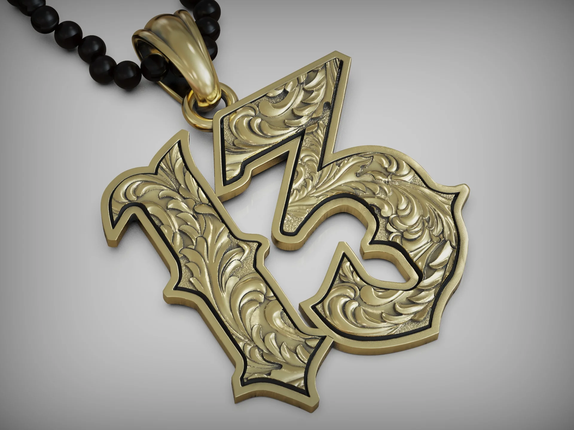 Engraved Baroque-Style Number 13 Pendant — view 6