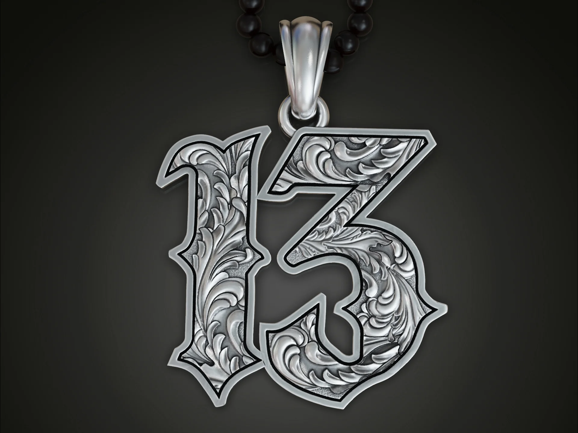 Engraved Baroque-Style Number 13 Pendant — view 2
