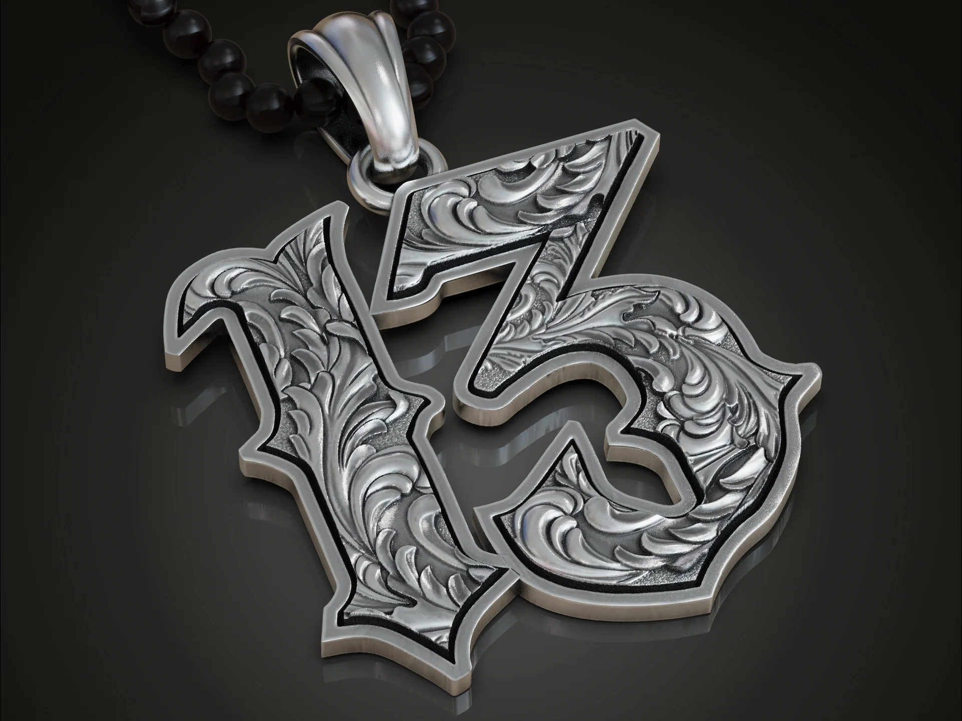 Engraved Baroque-Style Number 13 Pendant