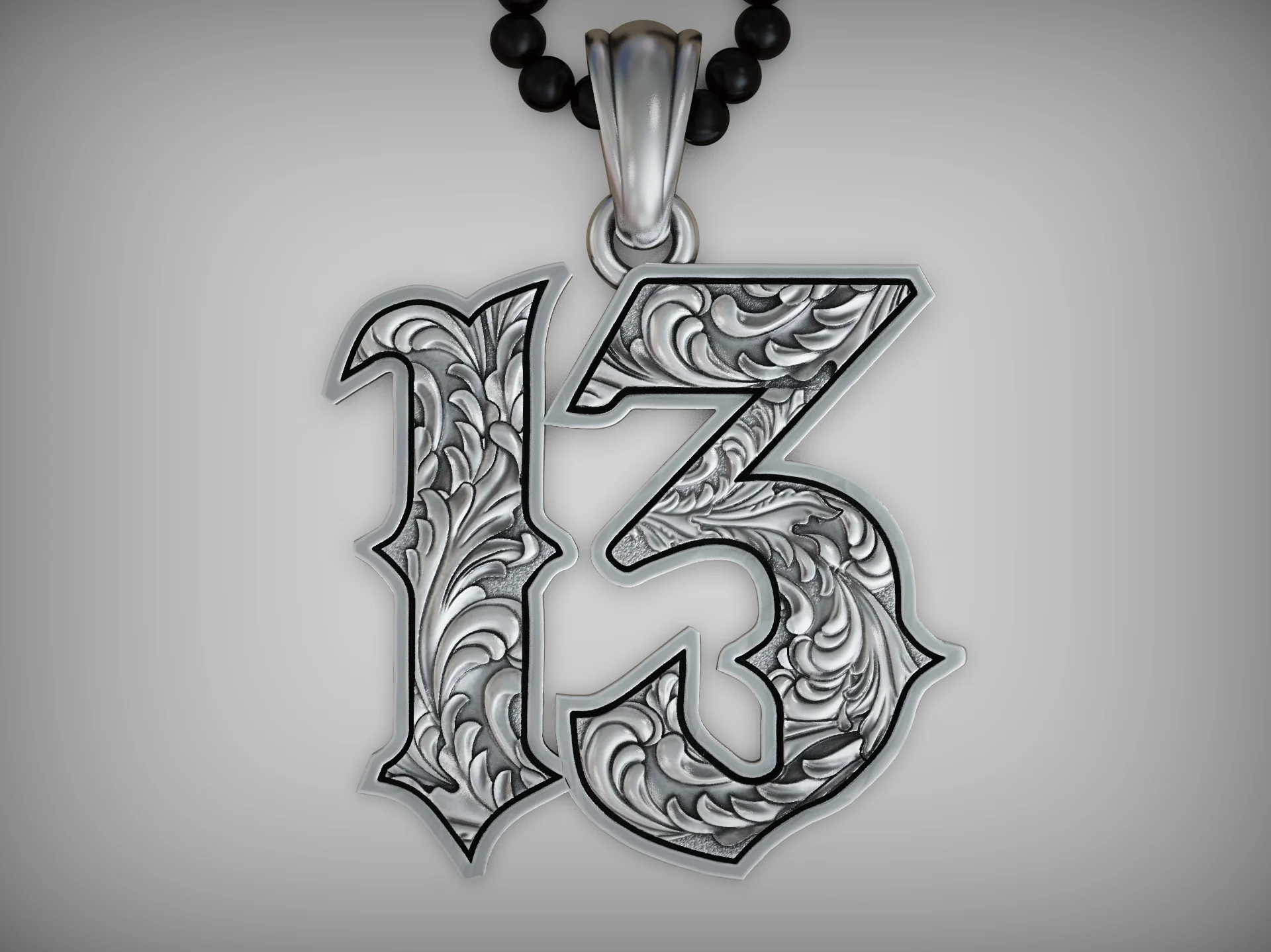 Engraved Baroque-Style Number 13 Pendant — view 8