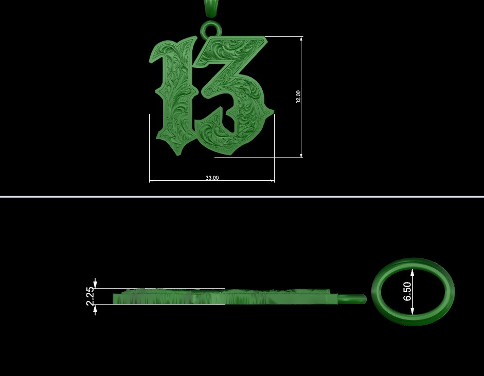 Engraved Baroque-Style Number 13 Pendant — view 5