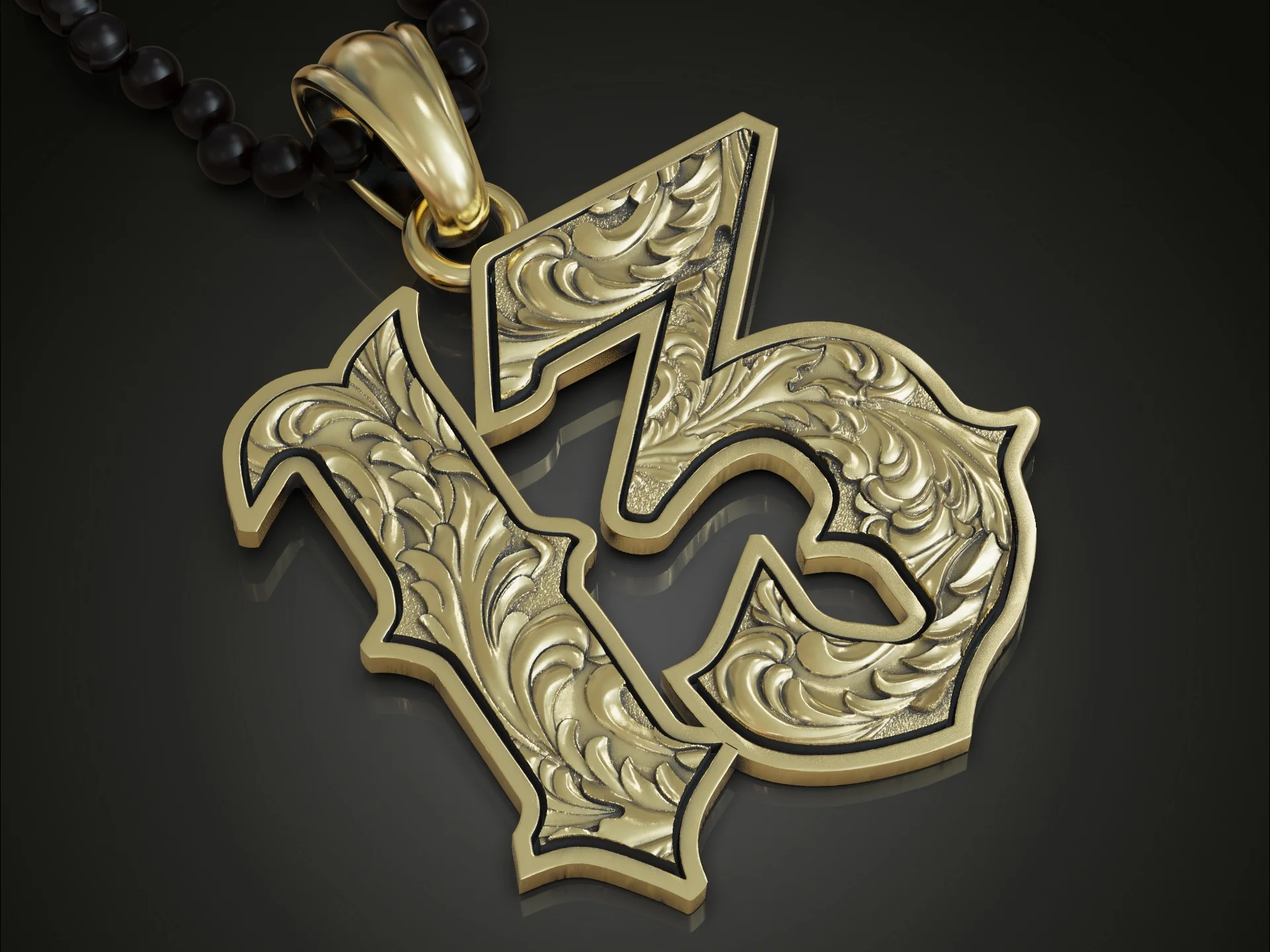 Engraved Baroque-Style Number 13 Pendant — view 3