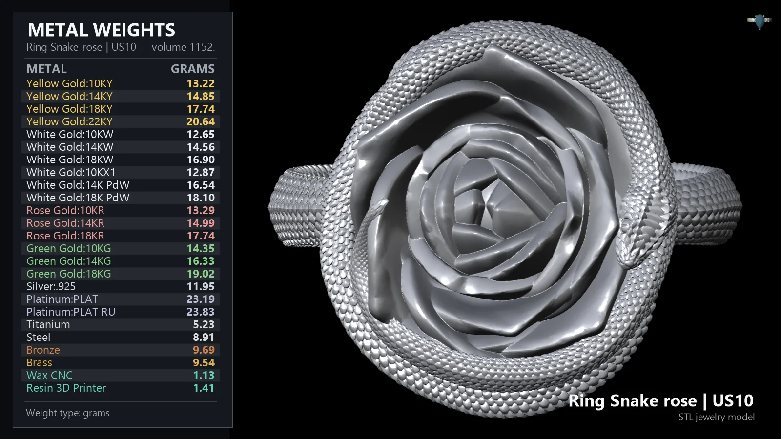 Coiled Serpent Wrapped Around Rose Ring — view 8
