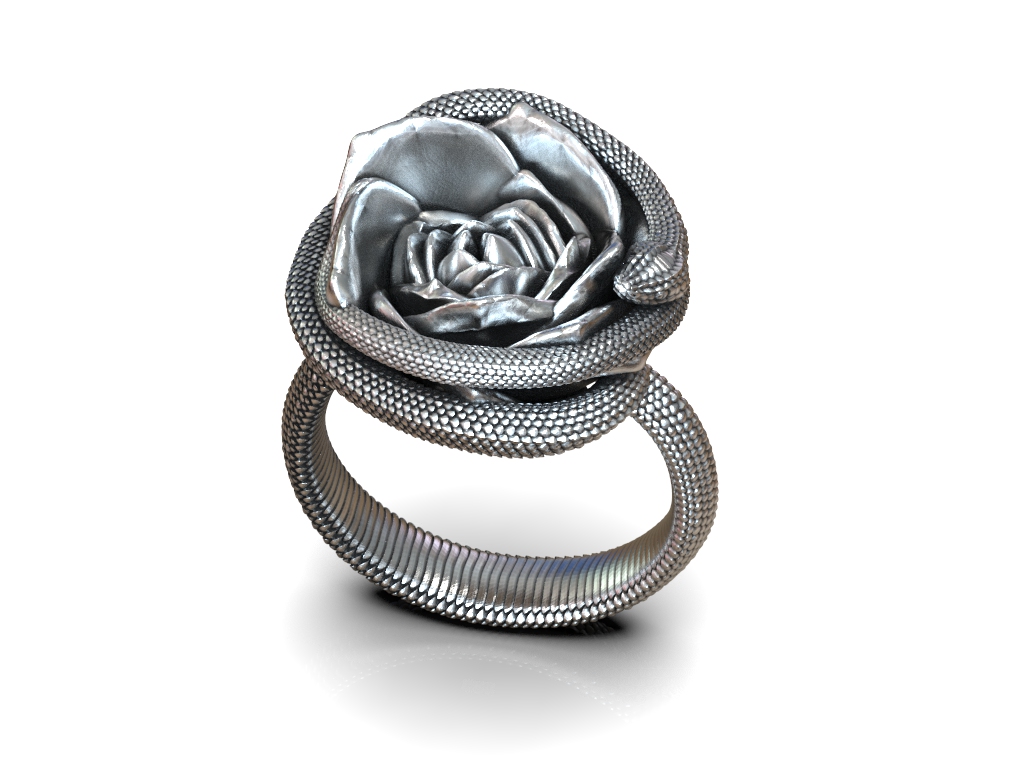 Coiled Serpent Wrapped Around Rose Ring — view 2