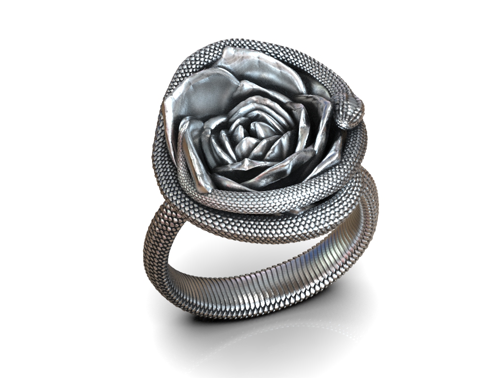 Coiled Serpent Wrapped Around Rose Ring — view 6