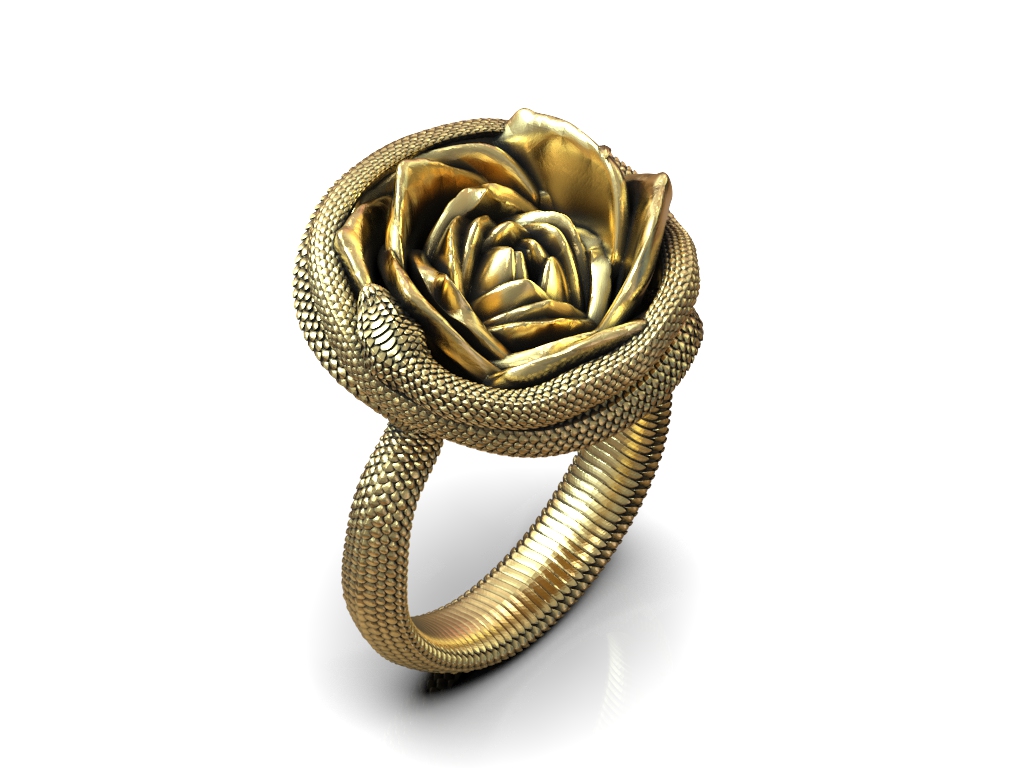 Coiled Serpent Wrapped Around Rose Ring — view 3