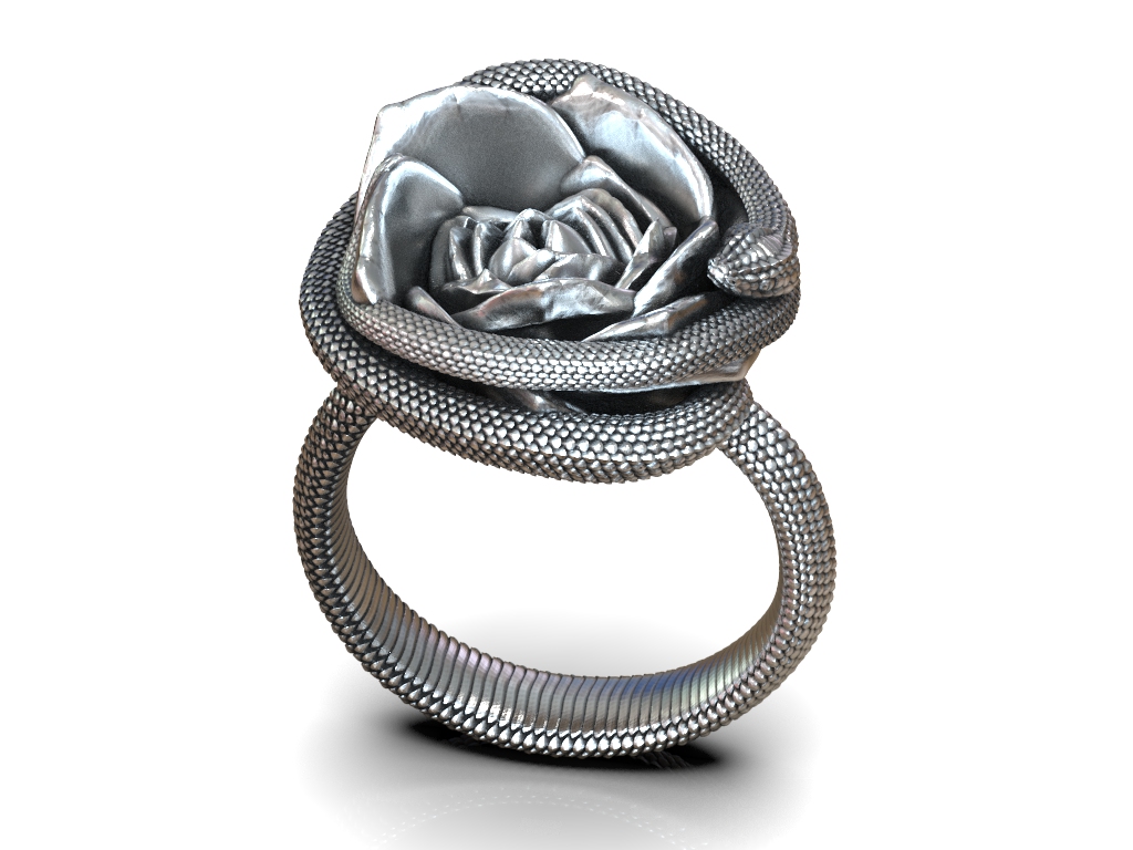 Coiled Serpent Wrapped Around Rose Ring — view 5
