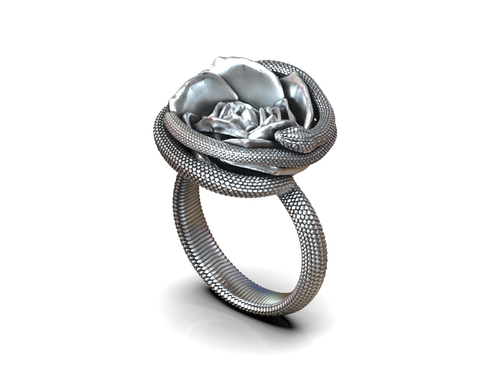 Coiled Serpent Wrapped Around Rose Ring — view 4