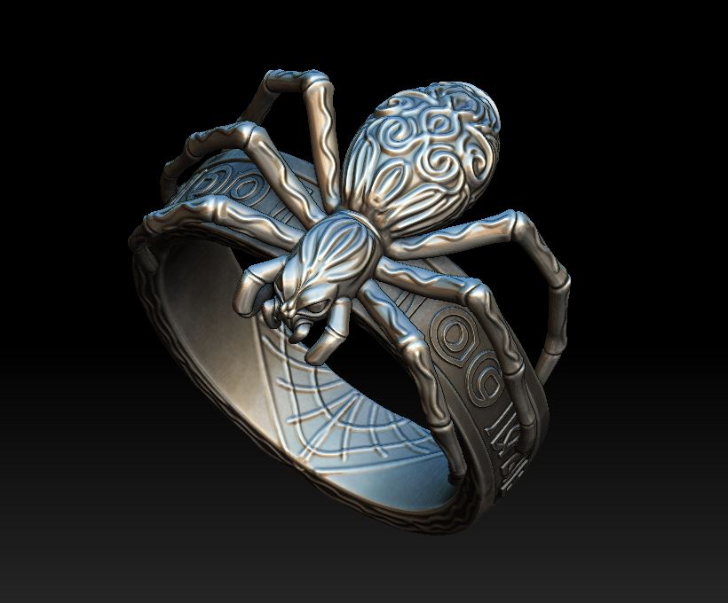 Ornate Sculpted Spider Ring with Engraved Web Band — view 7
