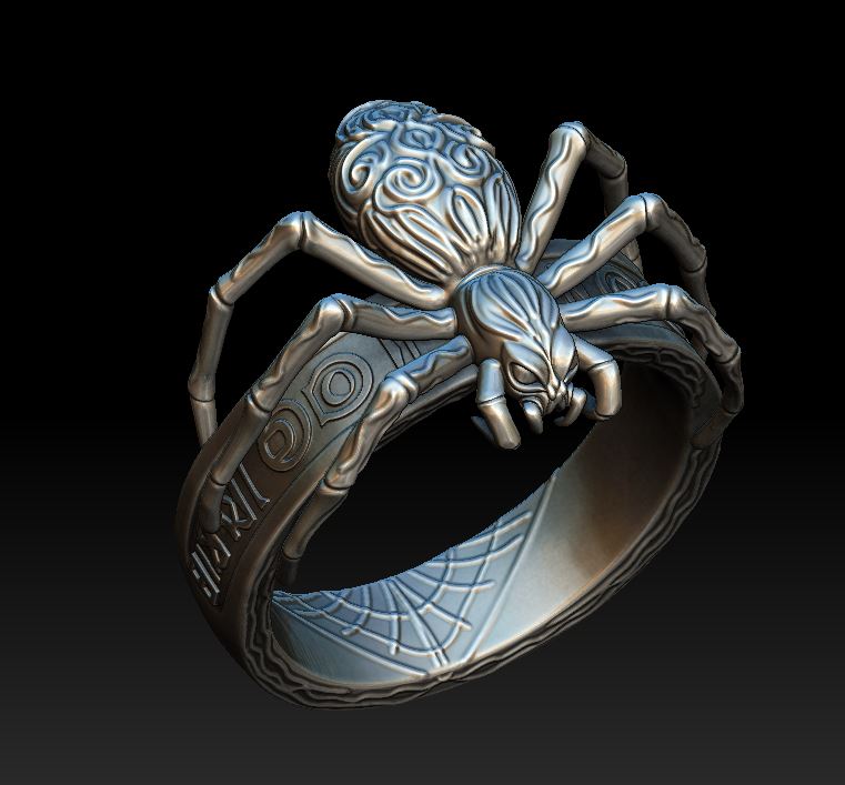 Ornate Sculpted Spider Ring with Engraved Web Band — view 5