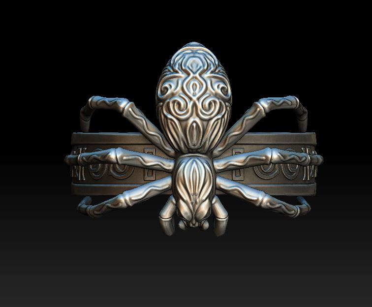 Ornate Sculpted Spider Ring with Engraved Web Band — view 4