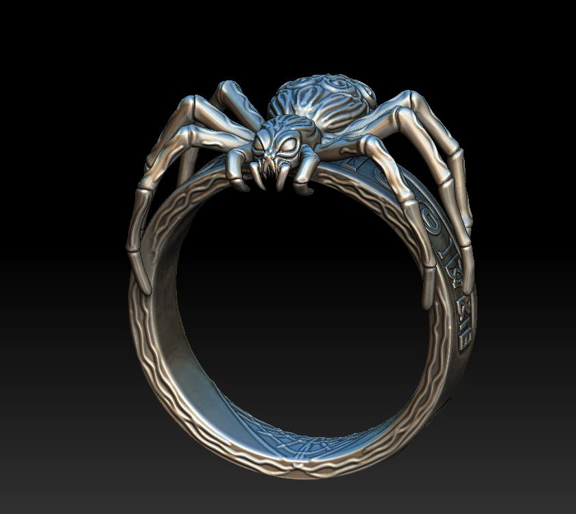 Ornate Sculpted Spider Ring with Engraved Web Band — view 8