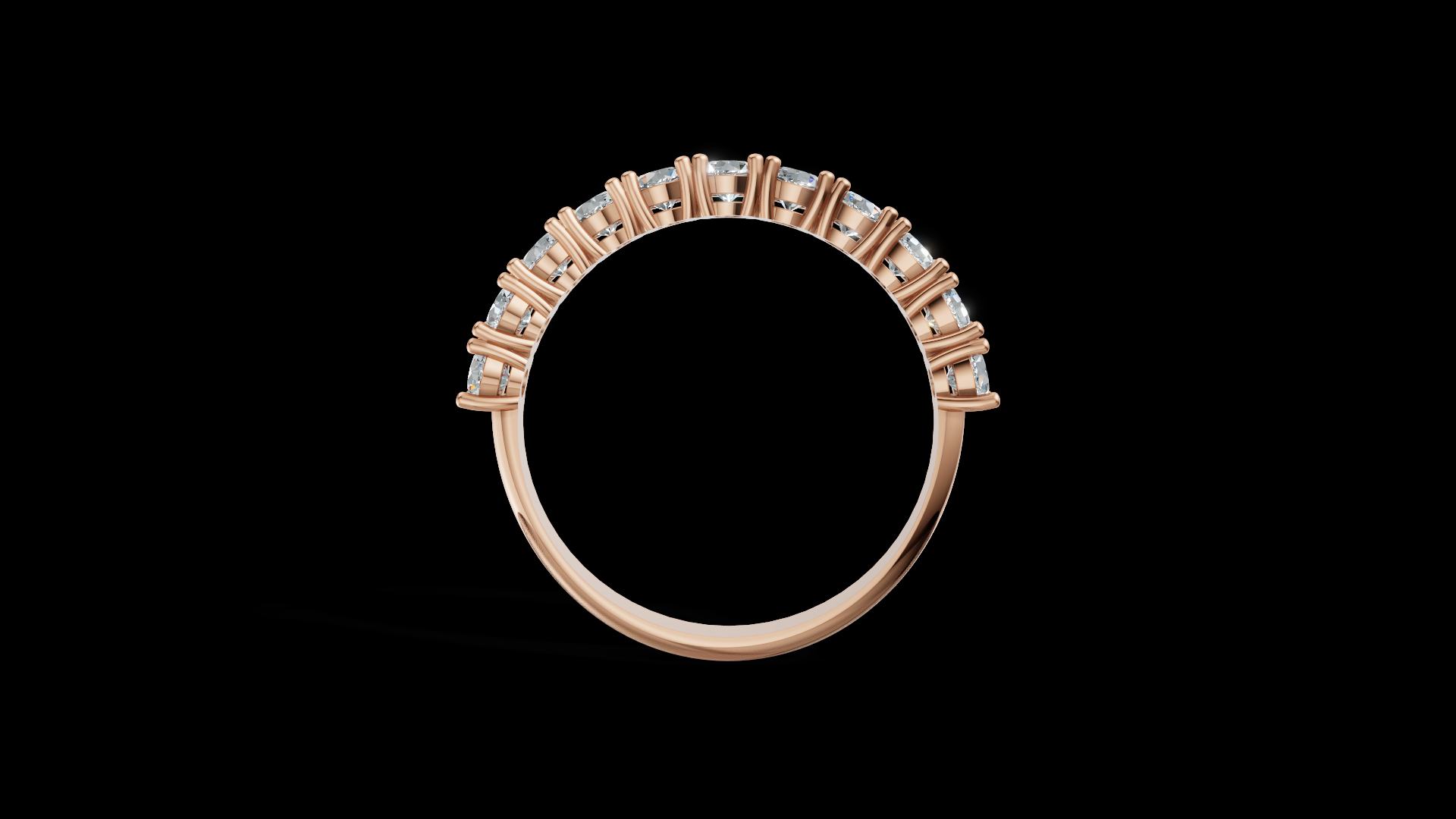 Diamond Half Eternity Ring 3 mm Round Gems | Wedding Band | Shared Prong Jewelry CAD Model | STL 3DM — view 5