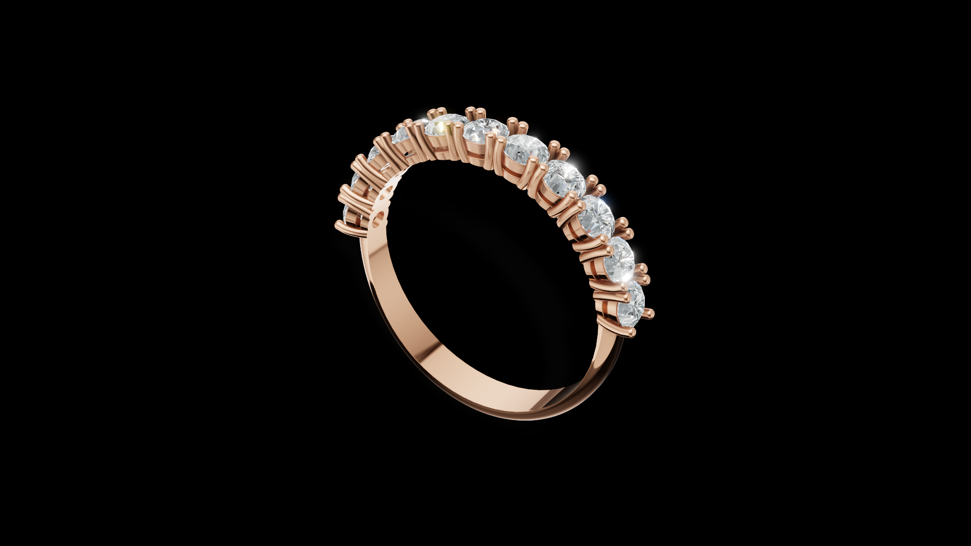 Diamond Half Eternity Ring 3 mm Round Gems | Wedding Band | Shared Prong Jewelry CAD Model | STL 3DM