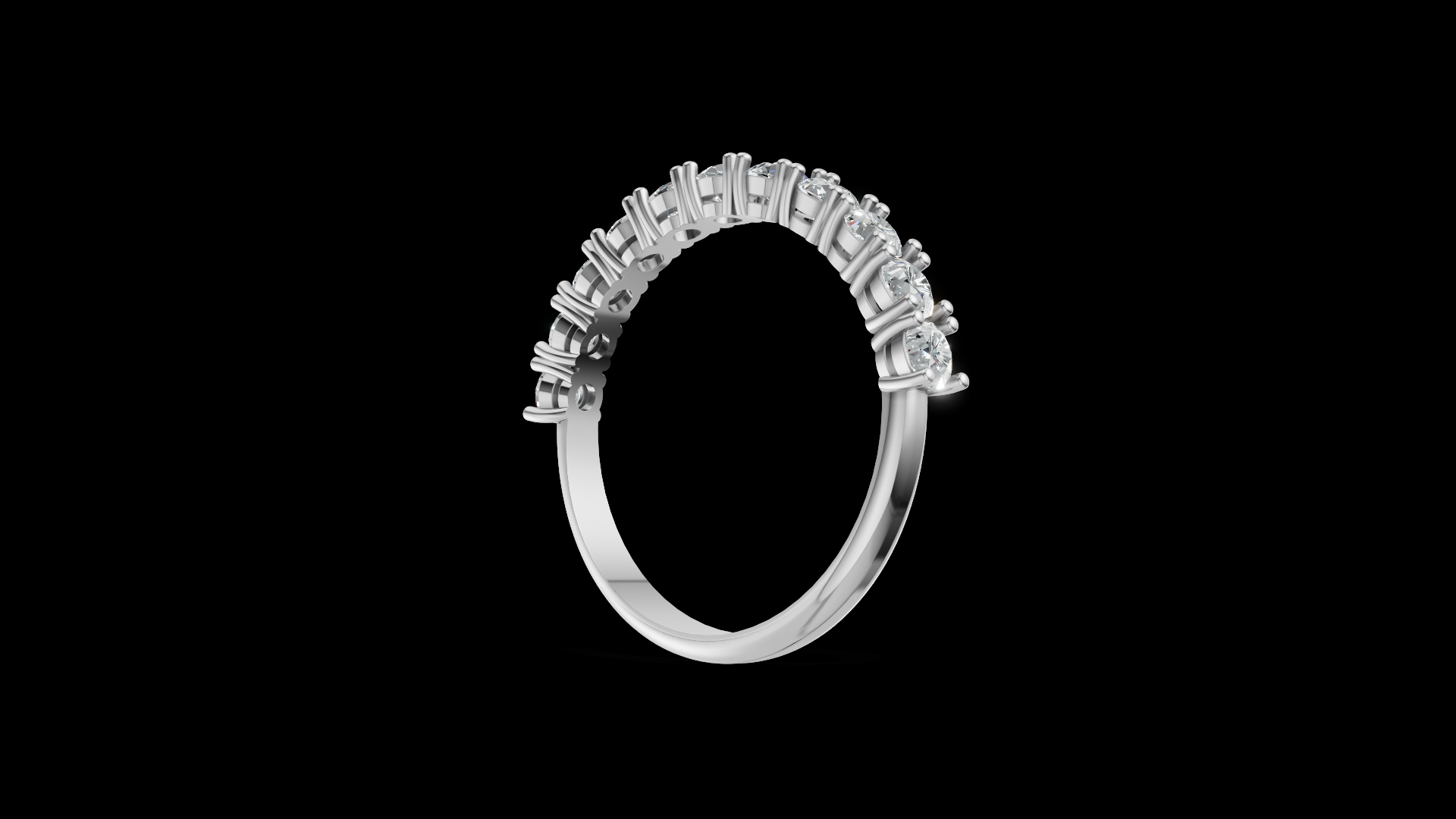Diamond Half Eternity Ring 3 mm Round Gems | Wedding Band | Shared Prong Jewelry CAD Model | STL 3DM — view 8