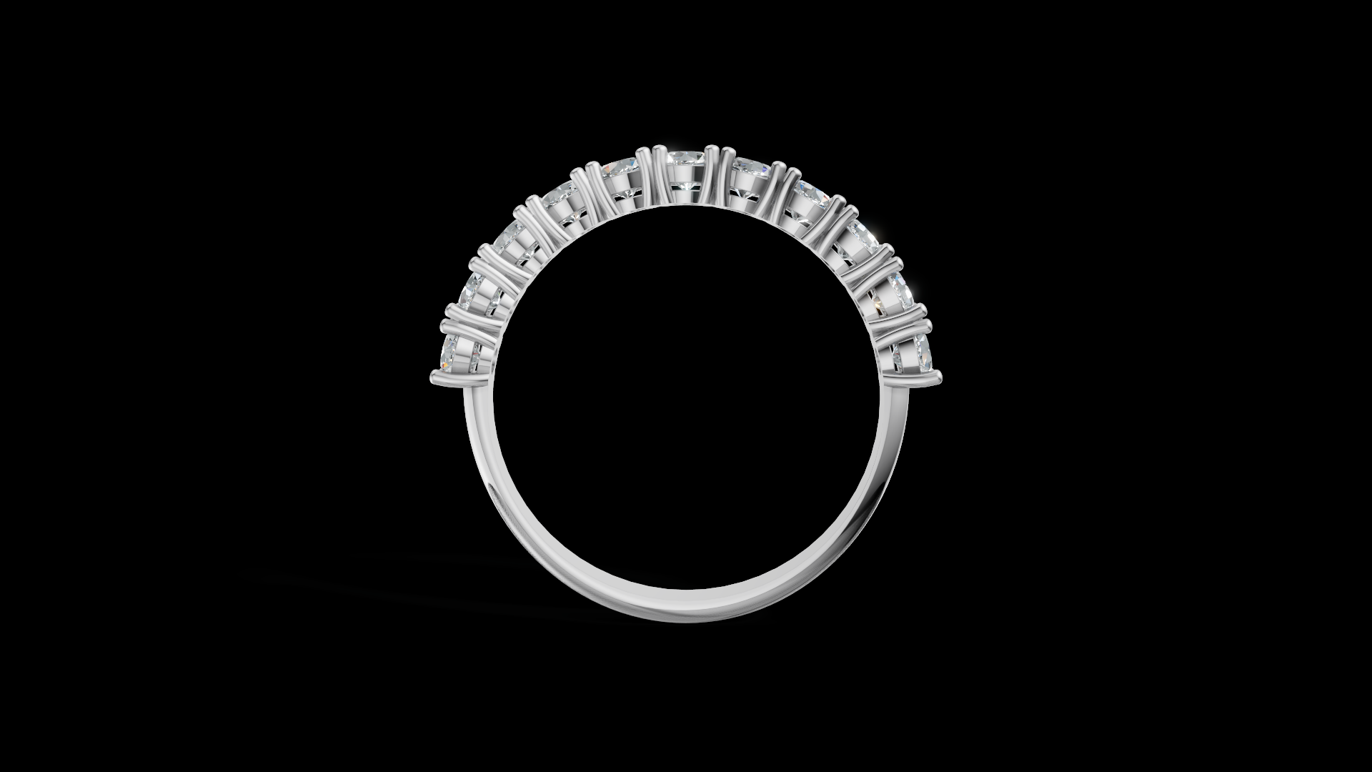 Diamond Half Eternity Ring 3 mm Round Gems | Wedding Band | Shared Prong Jewelry CAD Model | STL 3DM — view 6