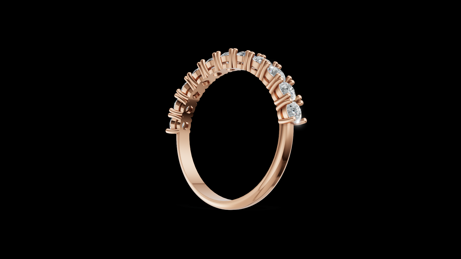 Diamond Half Eternity Ring 3 mm Round Gems | Wedding Band | Shared Prong Jewelry CAD Model | STL 3DM — view 7