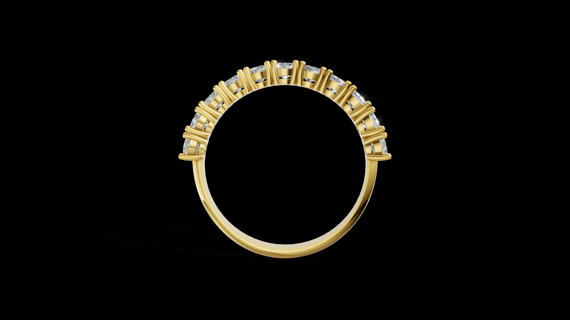 Diamond Half Eternity Ring 3 mm Round Gems | Wedding Band | Shared Prong Jewelry CAD Model | STL 3DM — view 4