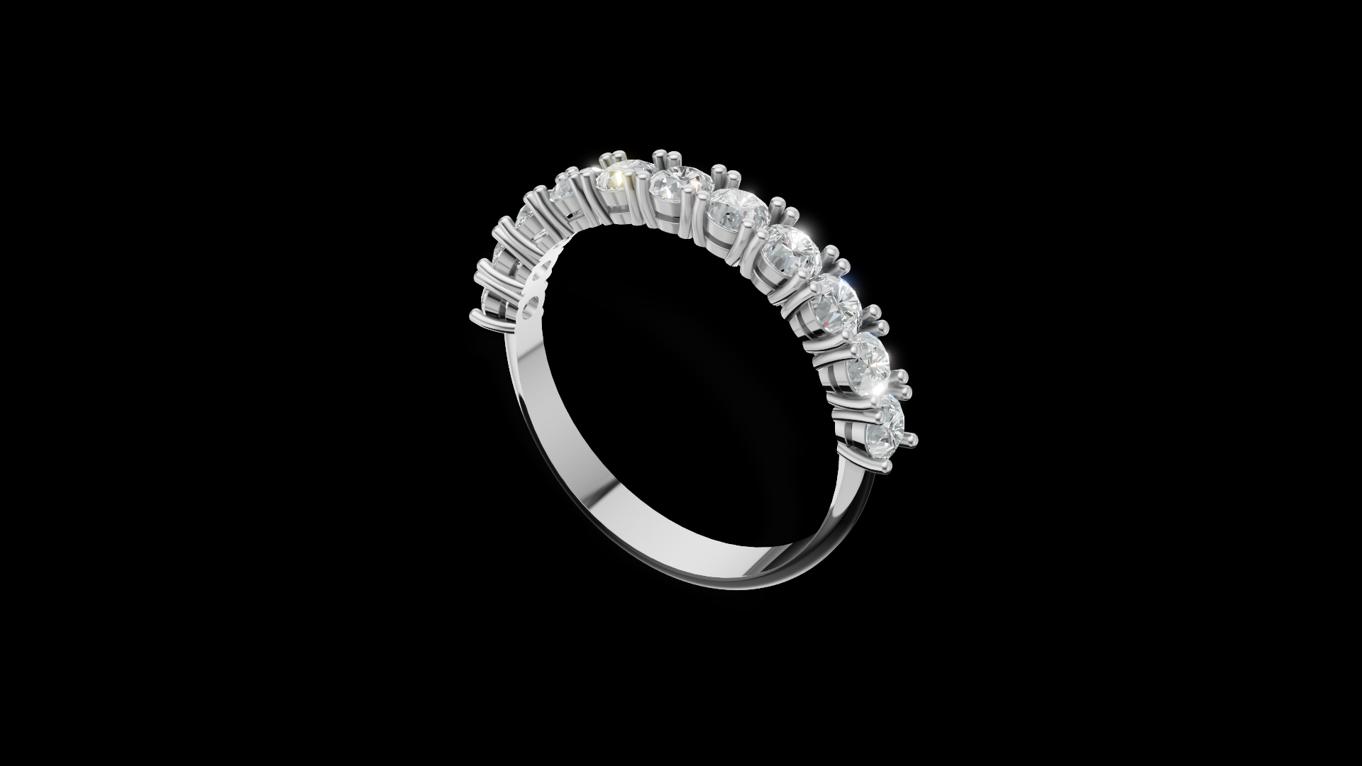Diamond Half Eternity Ring 3 mm Round Gems | Wedding Band | Shared Prong Jewelry CAD Model | STL 3DM — view 2