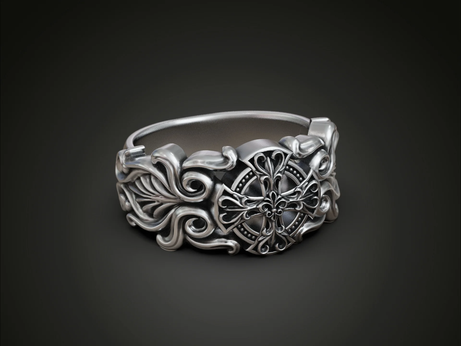 Ornate Gothic Cross Statement Ring — view 3