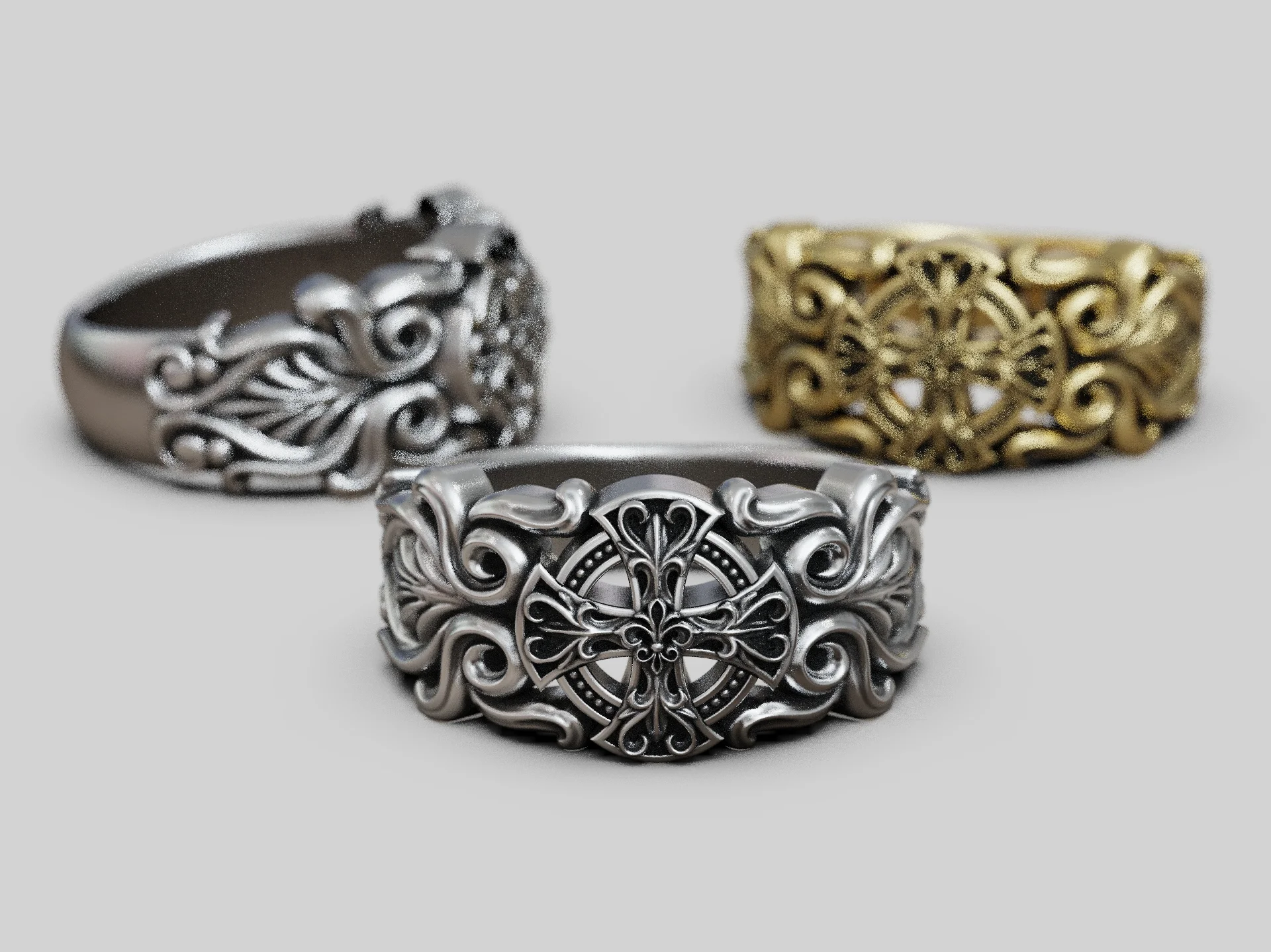 Ornate Gothic Cross Statement Ring — view 8