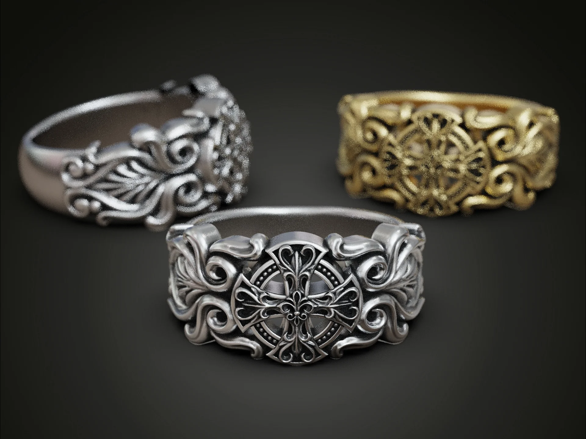 Ornate Gothic Cross Statement Ring — view 4