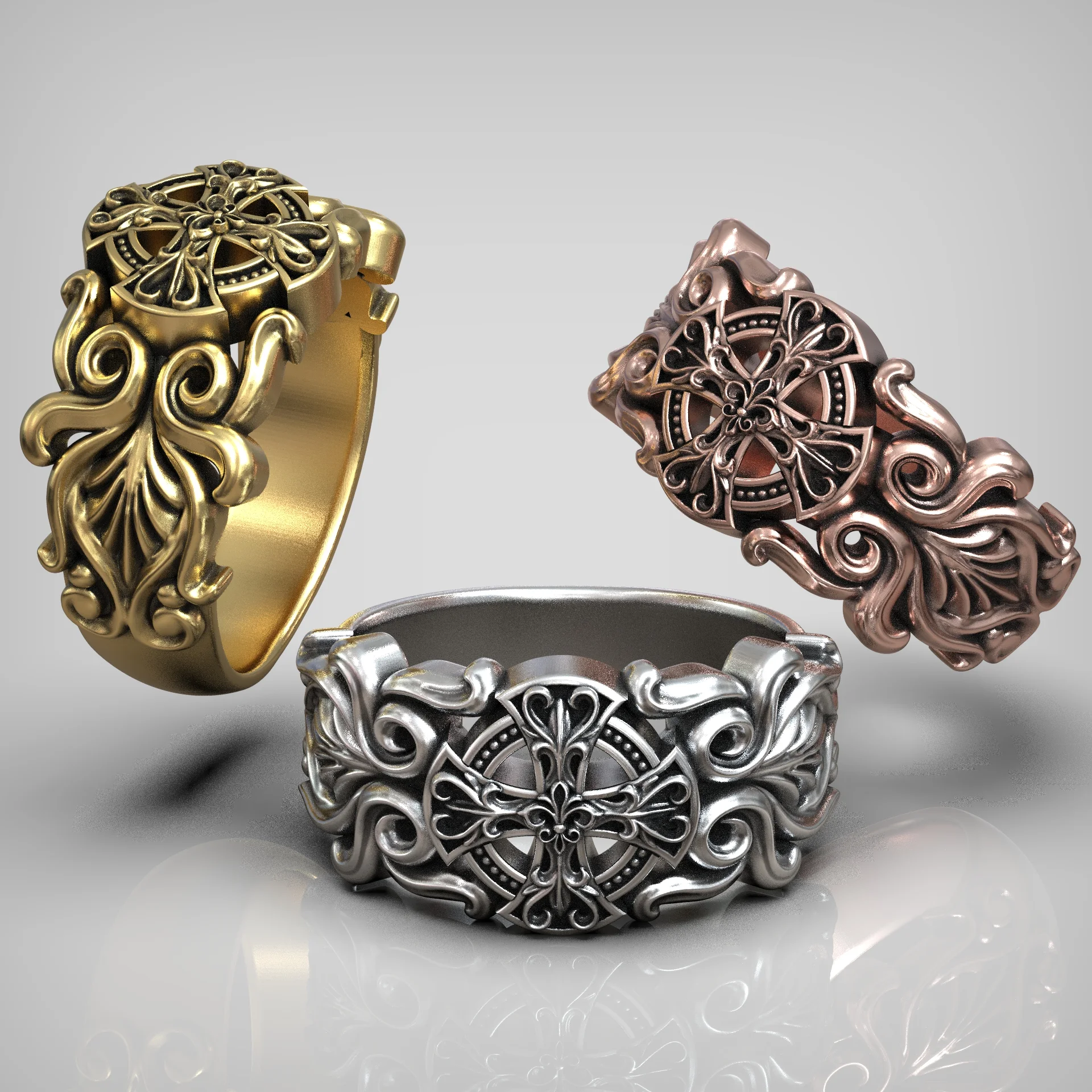 Ornate Gothic Cross Statement Ring — view 5