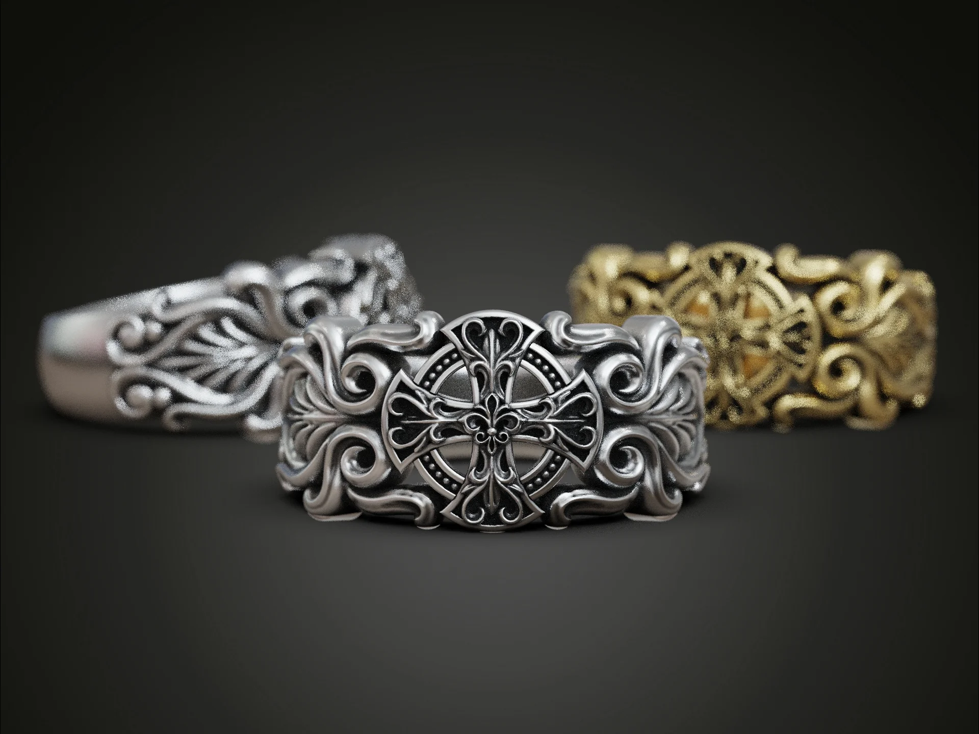 Ornate Gothic Cross Statement Ring — view 2