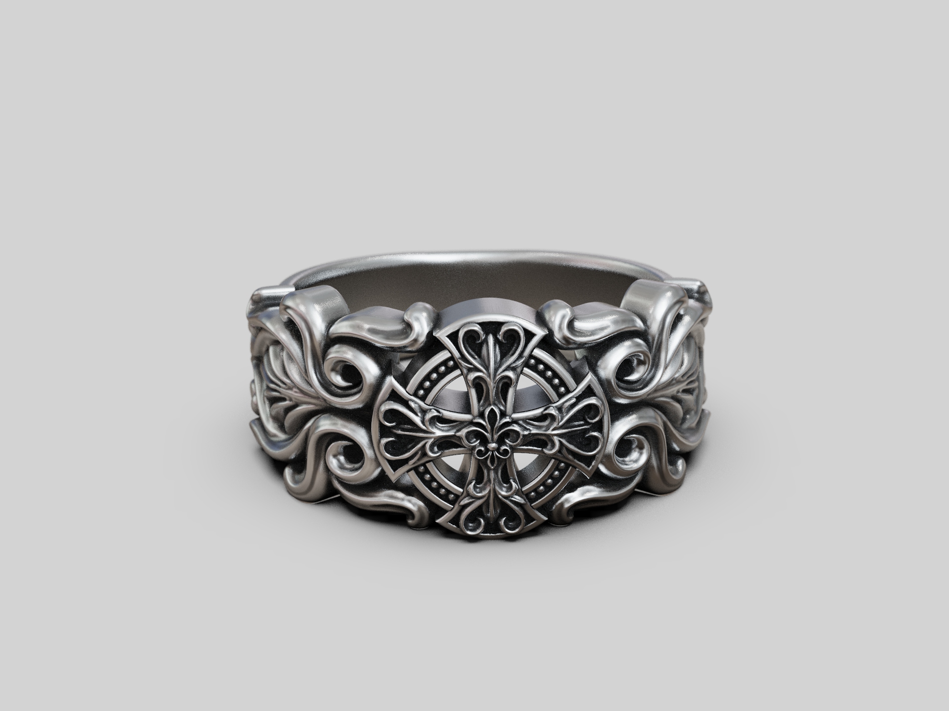 Ornate Gothic Cross Statement Ring — view 6