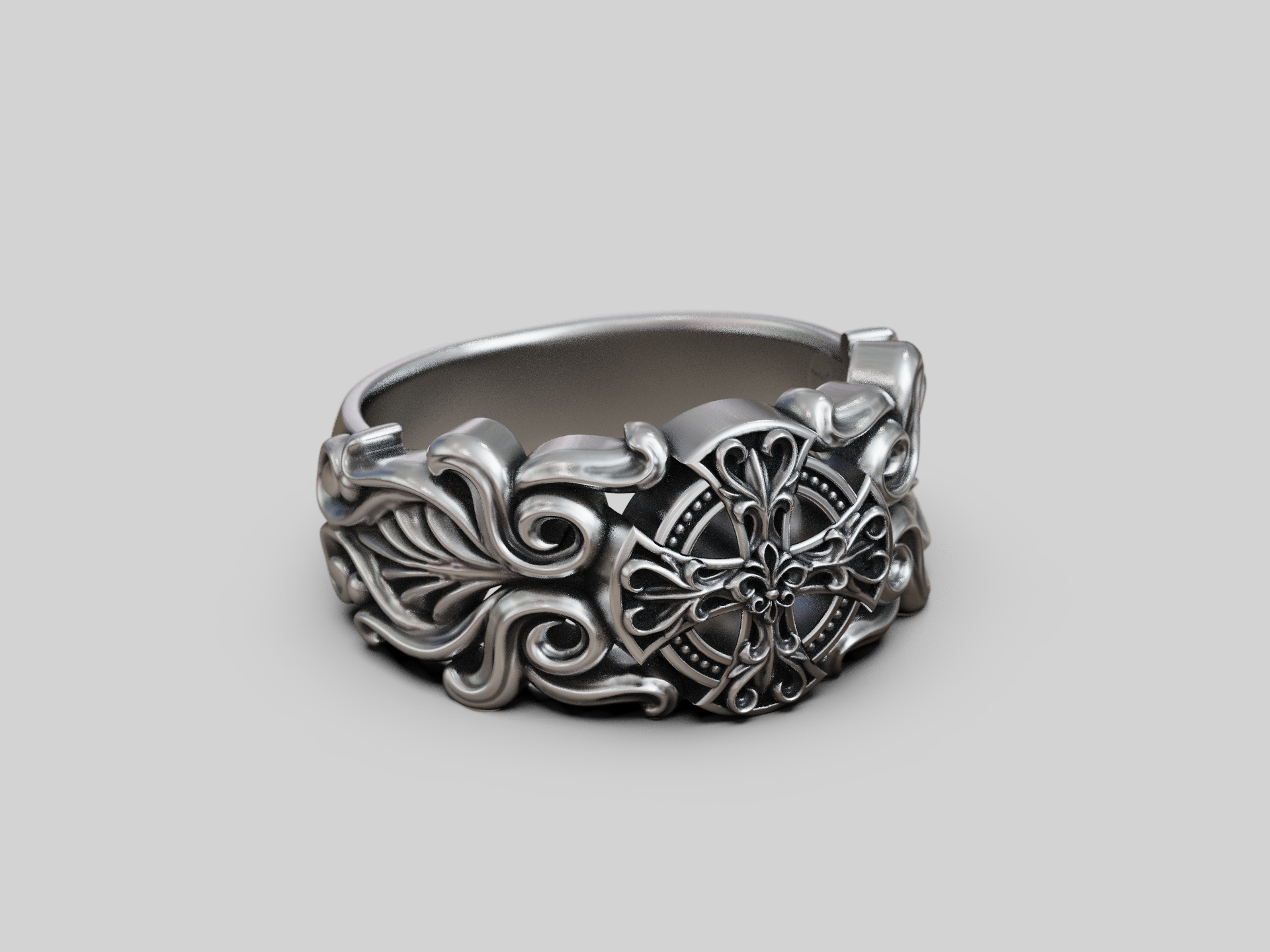 Ornate Gothic Cross Statement Ring — view 7