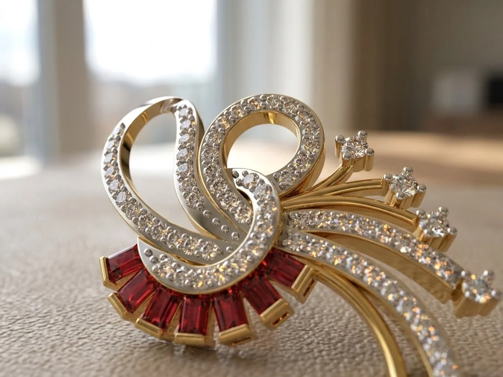 Ruby Baguette and Diamond Pavé Swirl Earrings — view 8