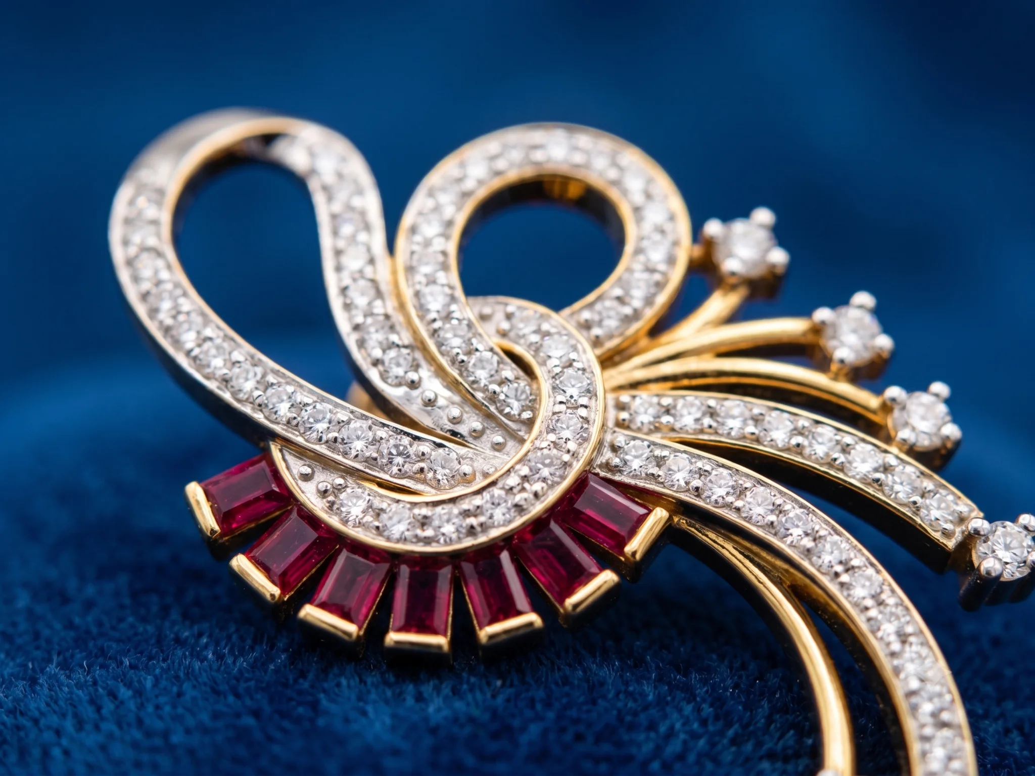Ruby Baguette and Diamond Pavé Swirl Earrings — view 7