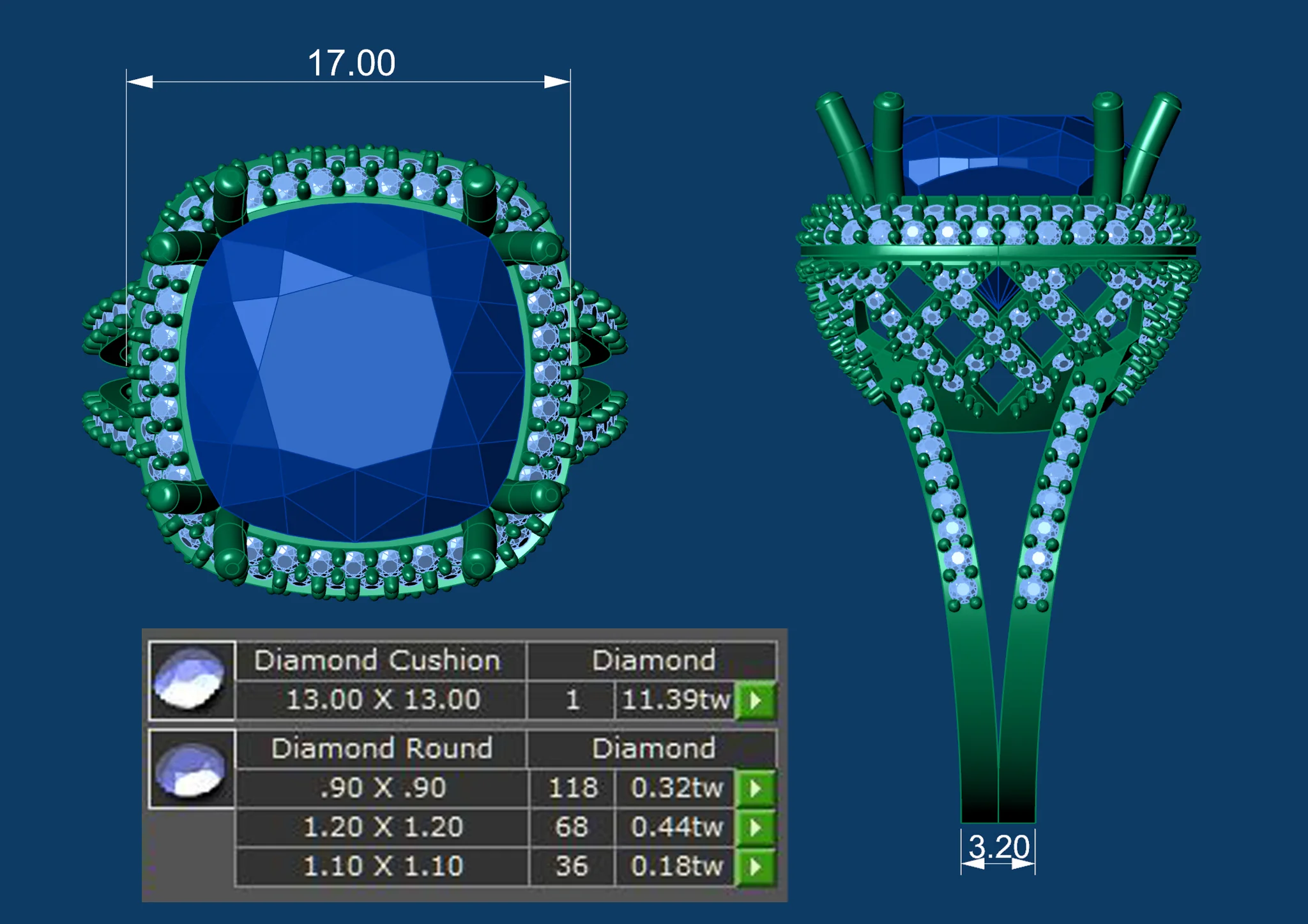 Cushion Cut Gemstone Ring Gold Jewelry 3D Model — view 7