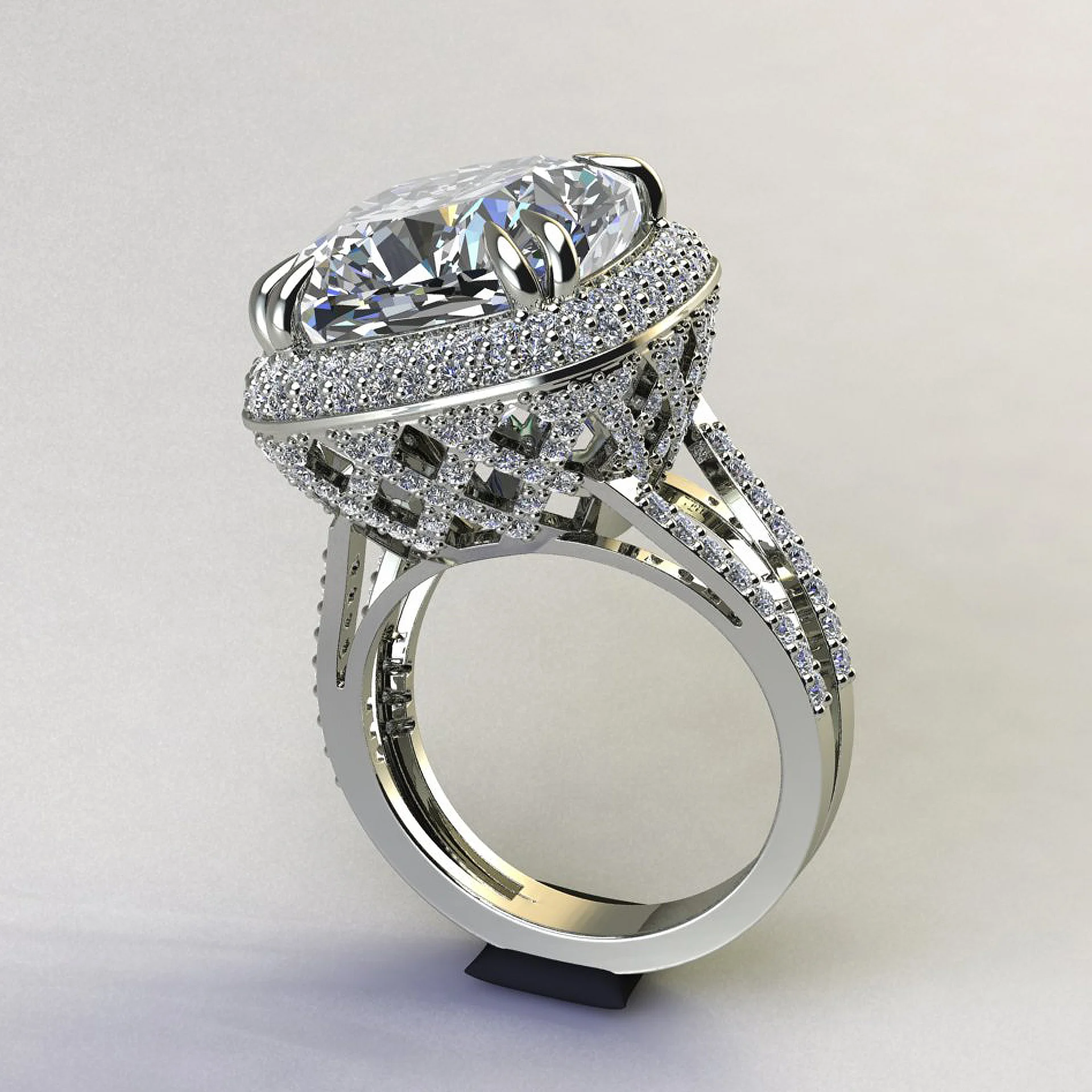 Cushion Cut Gemstone Ring Gold Jewelry 3D Model — view 2