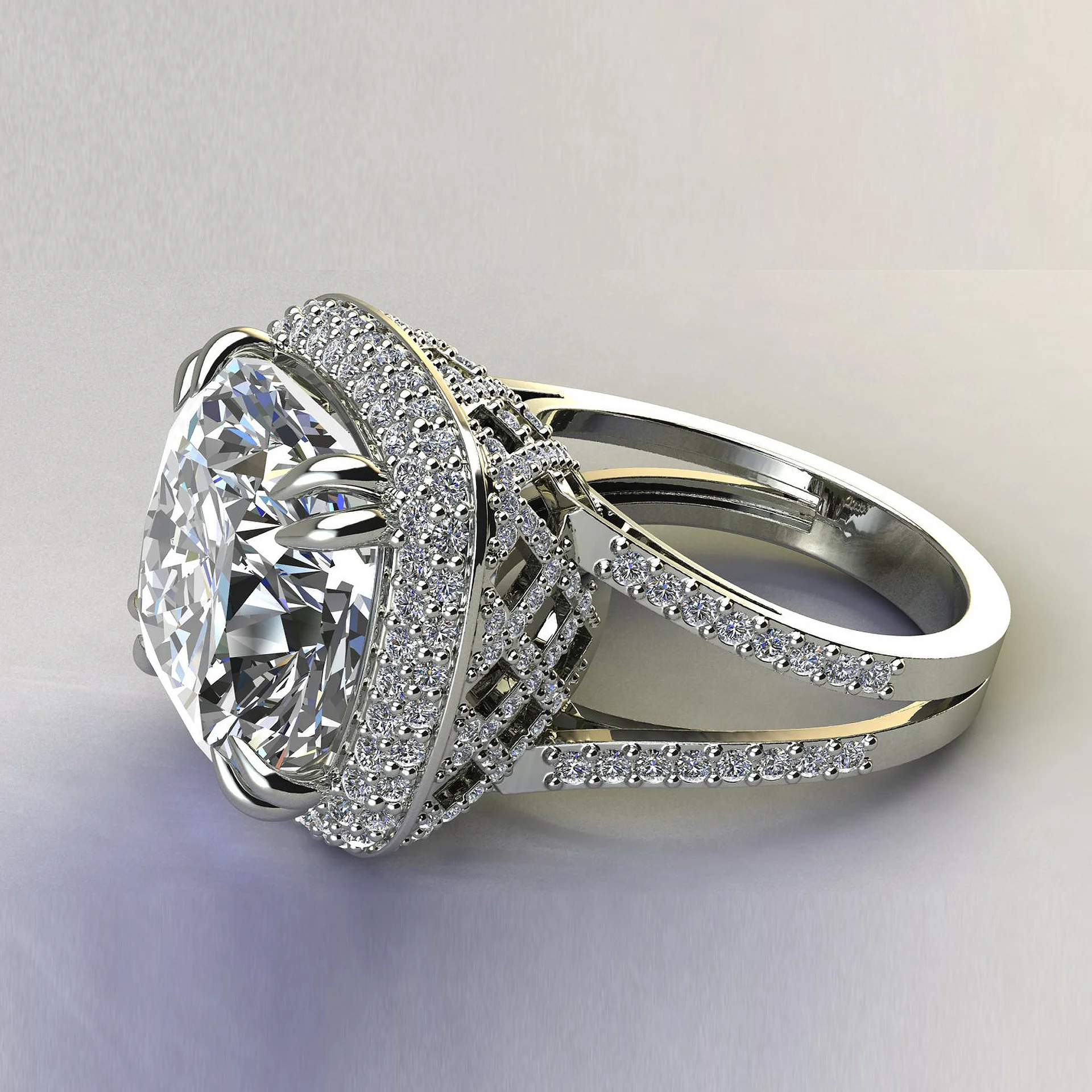 Cushion Cut Gemstone Ring Gold Jewelry 3D Model