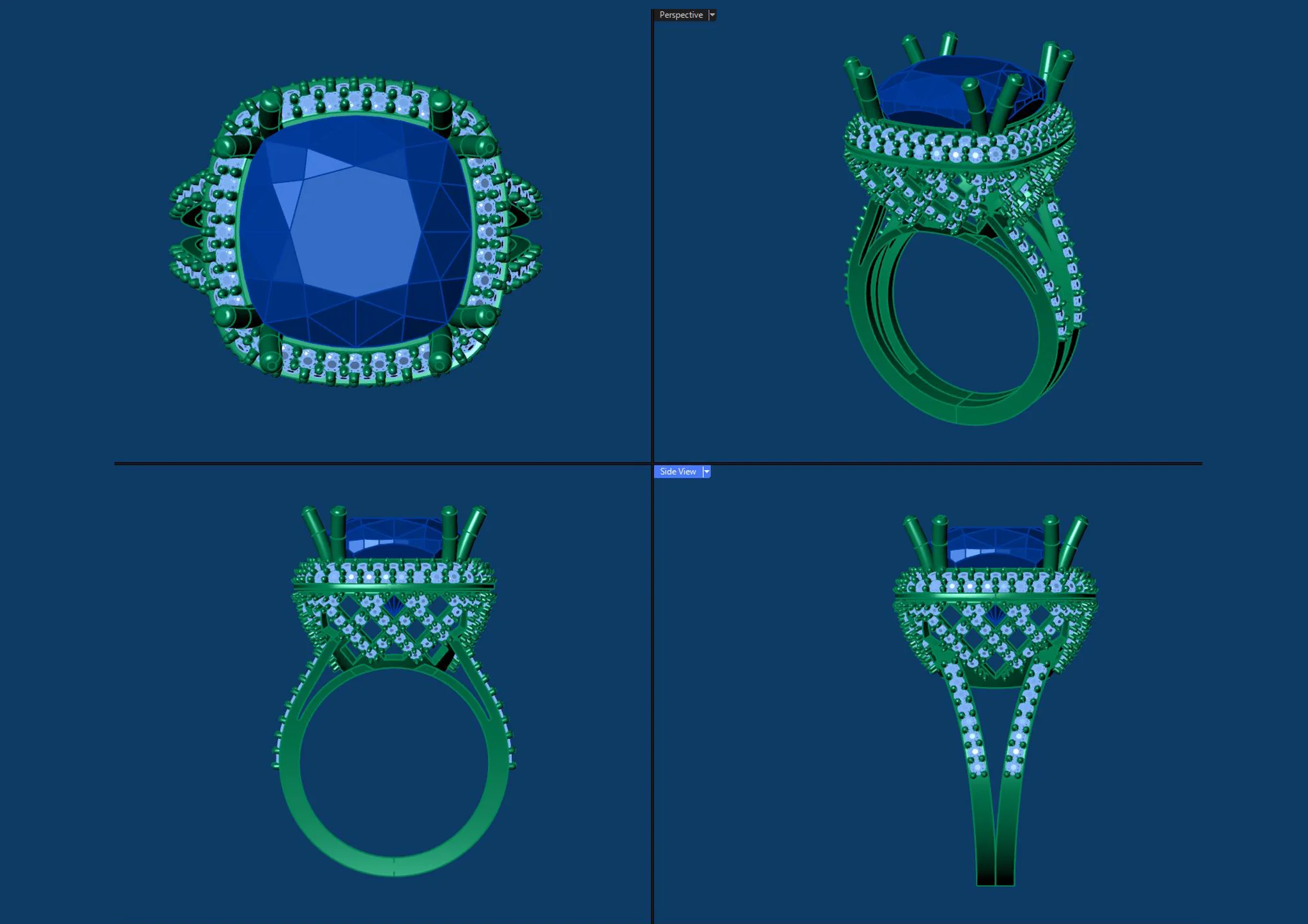Cushion Cut Gemstone Ring Gold Jewelry 3D Model — view 3