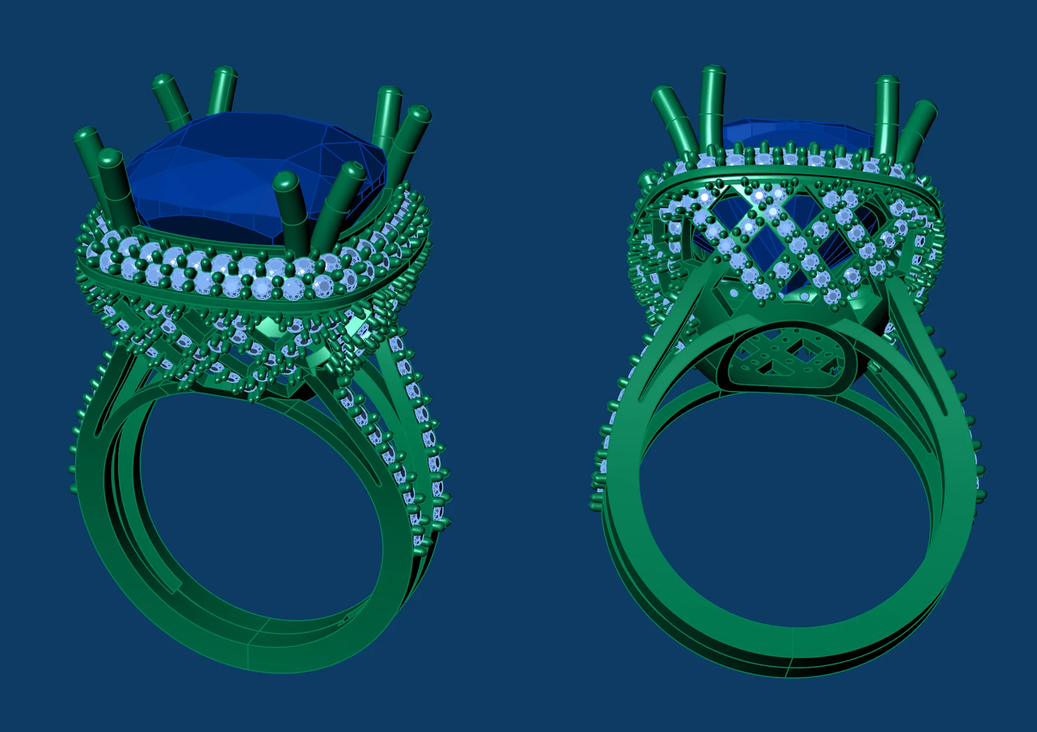 Cushion Cut Gemstone Ring Gold Jewelry 3D Model — view 4