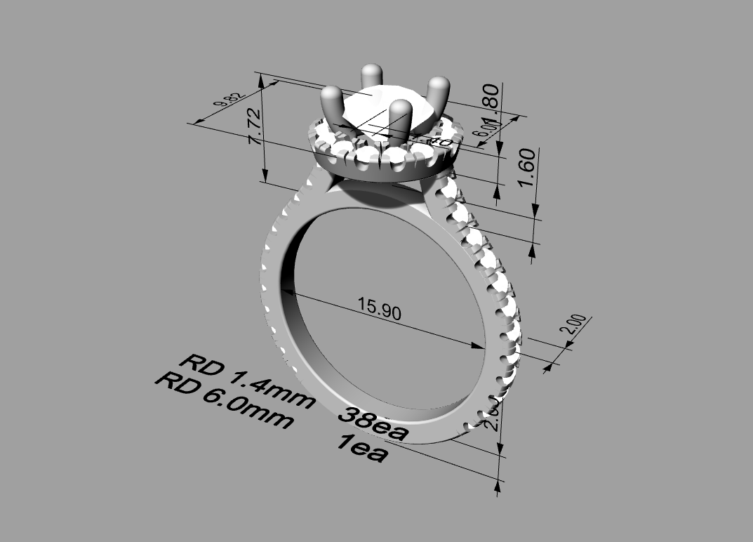 Classic Round Solitaire Diamond Ring 3D Model — view 4
