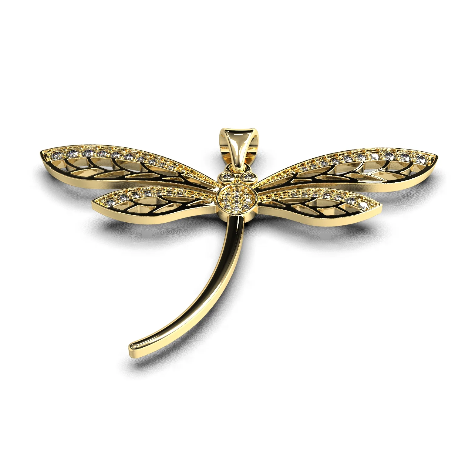 Dragonfly pendant 3D print model with gems ready to print — view 6