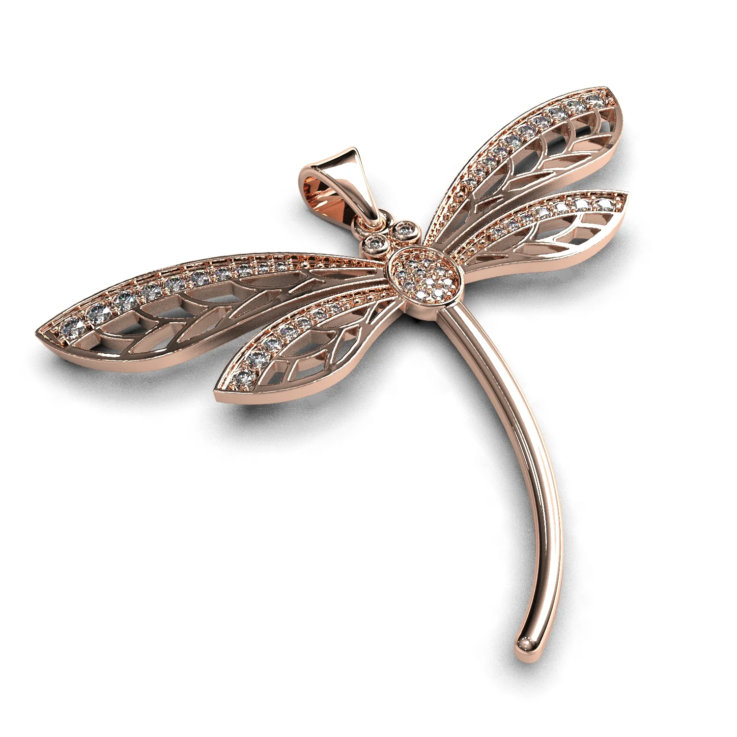 Dragonfly pendant 3D print model with gems ready to print — view 8