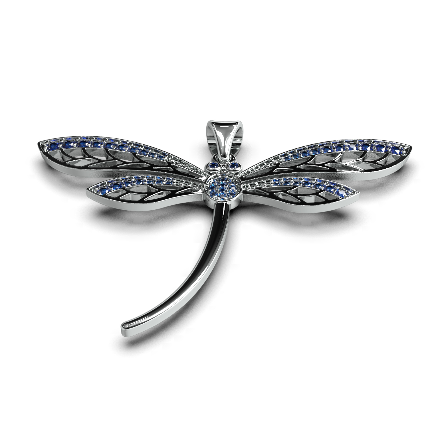 Dragonfly pendant 3D print model with gems ready to print — view 4