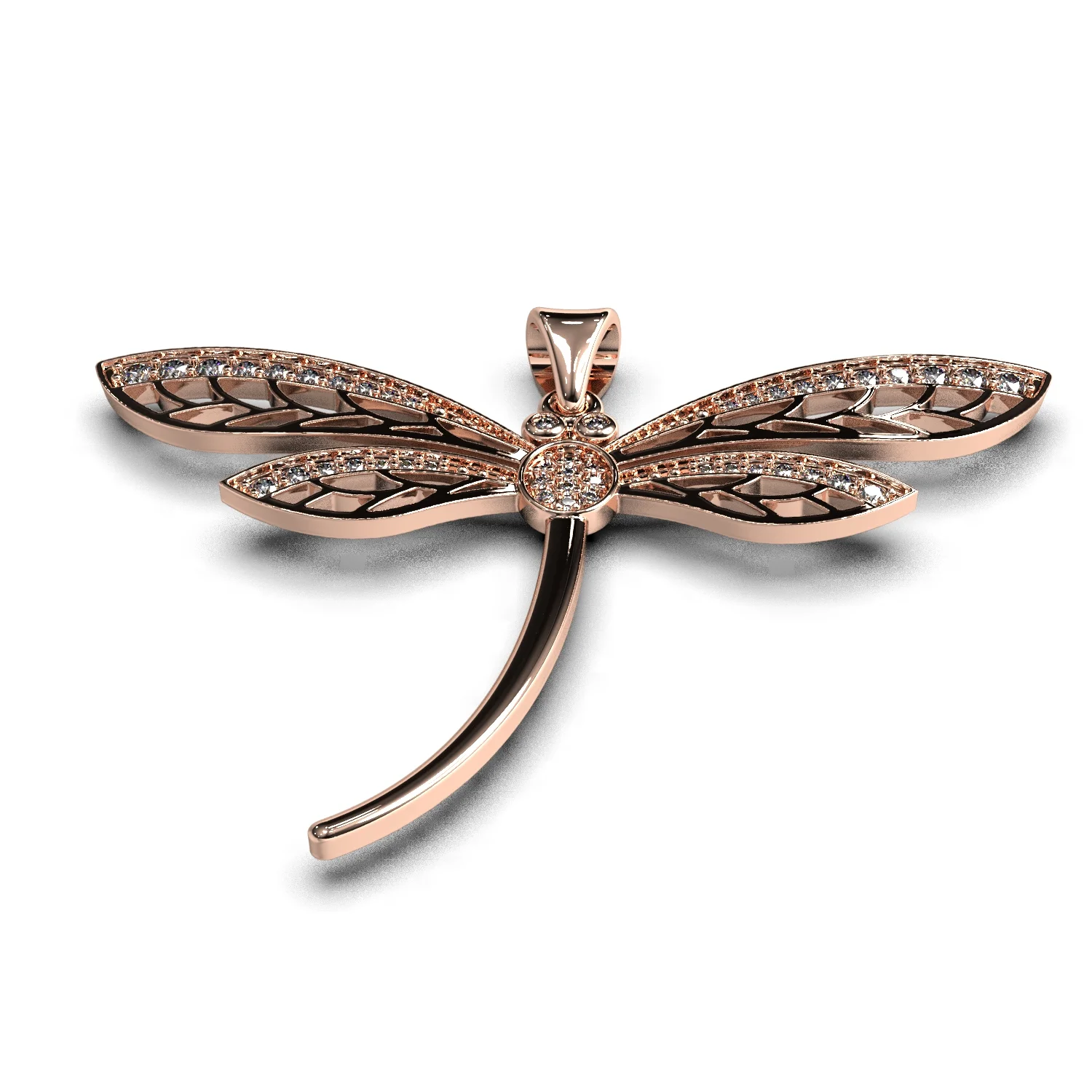 Dragonfly pendant 3D print model with gems ready to print — view 5