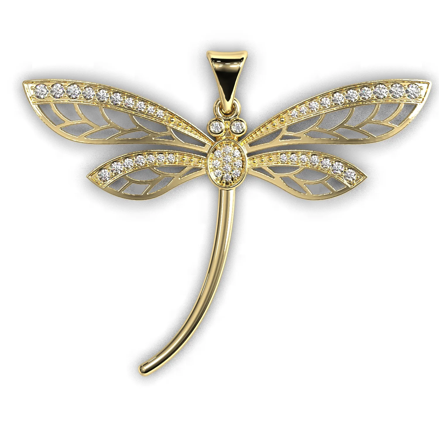 Dragonfly pendant 3D print model with gems ready to print — view 3